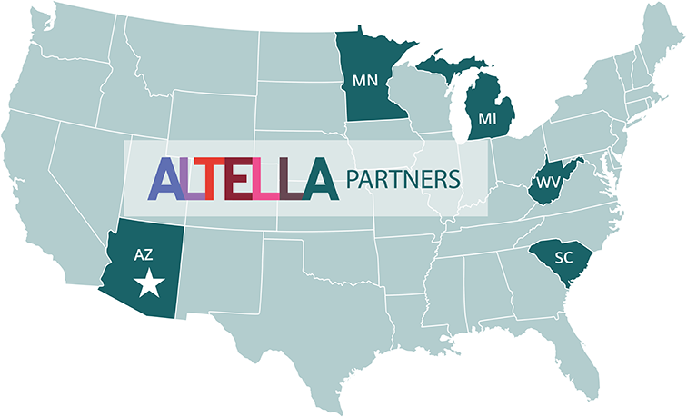 United States map highlighting ALTELLA’s partner states